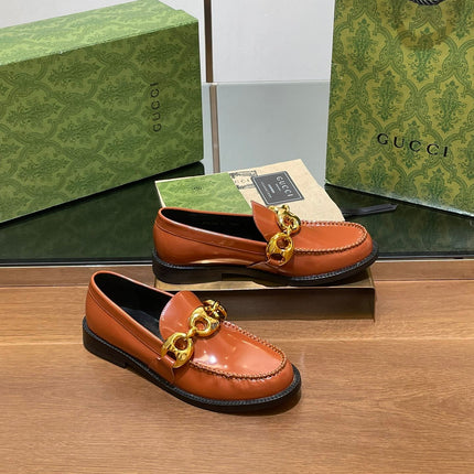 GG LOAFER SHOES IN BRONZE BROWN CALFSKIN WITH GOLD HARDWARE