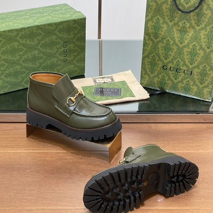 HORSEBIT ANKLE BOOTS 4.5CM IN ARMY GREEN CALFSKIN