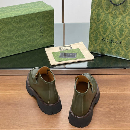 HORSEBIT ANKLE BOOTS 4.5CM IN ARMY GREEN CALFSKIN