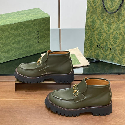 HORSEBIT ANKLE BOOTS 4.5CM IN ARMY GREEN CALFSKIN