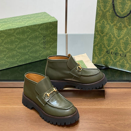 HORSEBIT ANKLE BOOTS 4.5CM IN ARMY GREEN CALFSKIN