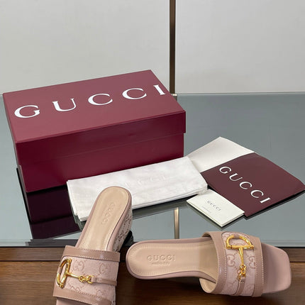 HIGH 6.3 CM WEDGE SANDALS IN DUSTY PINK CALFSKIN AND FABRIC