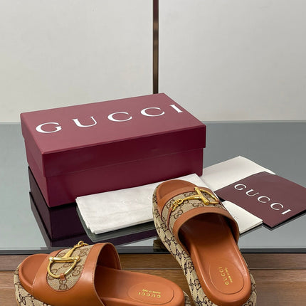 HIGH 5.5 CM WEDGE SANDALS IN BURNT BROWN MIX BEIGE CALFSKIN AND FABRIC