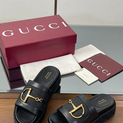 HIGH 5.5 CM WEDGE SANDALS IN BLACK CALFSKIN AND FABRIC