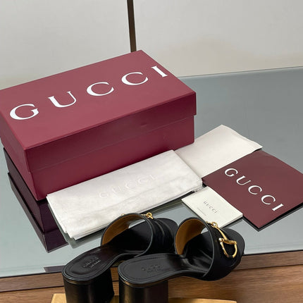 HIGH HEEL MULE 5.5 CM IN BLACK CALFSKIN MIX FABRIC AND GOLD HARDWARE