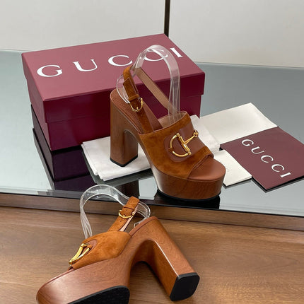 HIGH HEEL SANDALS 13 CM IN BROWN CALFSKIN MIX SUEDE GOLD HARDWARE