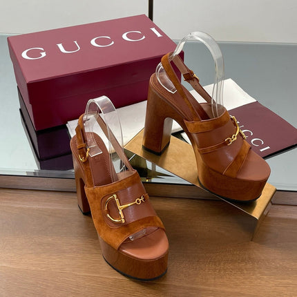 HIGH HEEL SANDALS 13 CM IN BROWN CALFSKIN MIX SUEDE GOLD HARDWARE