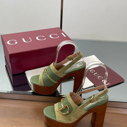 HIGH HEEL SANDALS 13 CM IN MOSS GREEN CALFSKIN MIX SUEDE GOLD HARDWARE