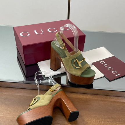 HIGH HEEL SANDALS 13 CM IN MOSS GREEN CALFSKIN MIX SUEDE GOLD HARDWARE