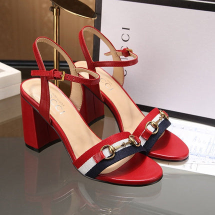 GG HIGH HEELS SANDAL 80 IN RED CALFSKIN MIX FABRIC