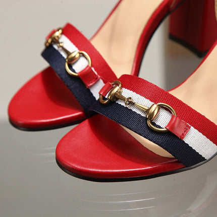 GG HIGH HEELS SANDAL 80 IN RED CALFSKIN MIX FABRIC