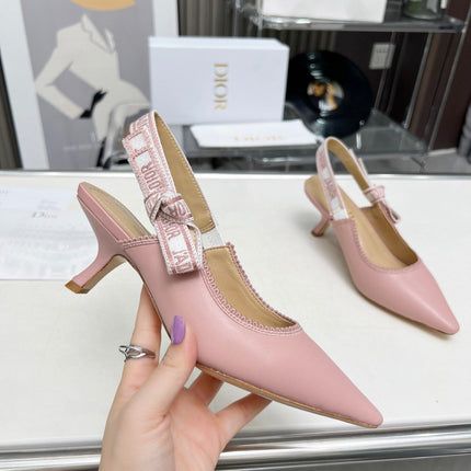 J'ADIOR SLINGBACK PUMP LIGHT PINK CALFSKIN AND EMBROIDERED FABRIC 65 MM