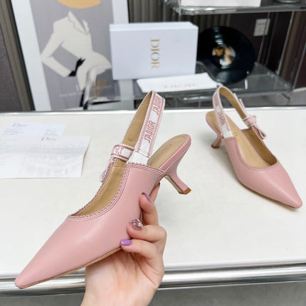 J'ADIOR SLINGBACK PUMP LIGHT PINK CALFSKIN AND EMBROIDERED FABRIC 65 MM