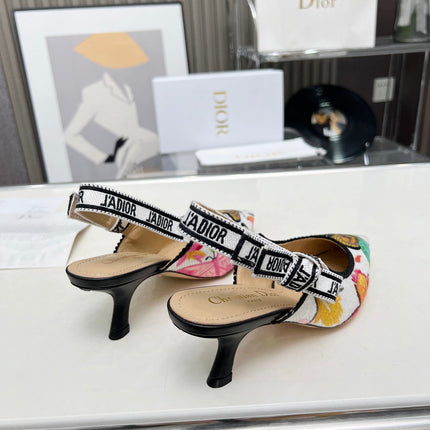 J'ADIOR SLINGBACK PUMP COLORFUL NATURAL RAFFIA AND EMBROIDERED COTTON 65 MM 130844