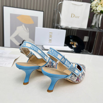 J'ADIOR SLINGBACK PUMP COLORFUL NATURAL RAFFIA AND EMBROIDERED COTTON 65 MM 130845