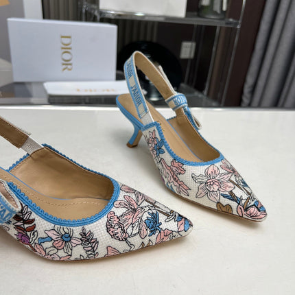 J'ADIOR SLINGBACK PUMP COLORFUL NATURAL RAFFIA AND EMBROIDERED COTTON 65 MM 130845