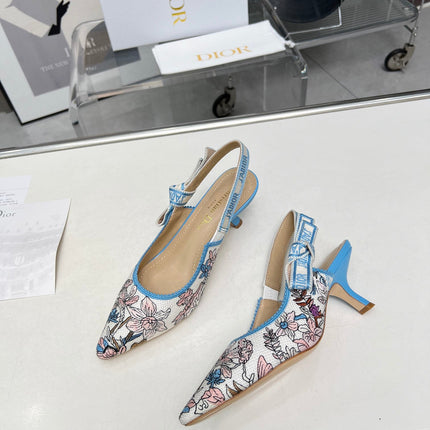 J'ADIOR SLINGBACK PUMP COLORFUL NATURAL RAFFIA AND EMBROIDERED COTTON 65 MM 130845