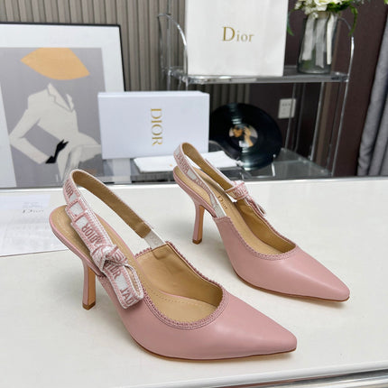 J'ADIOR SLINGBACK PUMP LIGHT PINK CALFSKIN AND EMBROIDERED FABRIC 10 CM