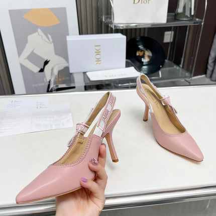 J'ADIOR SLINGBACK PUMP LIGHT PINK CALFSKIN AND EMBROIDERED FABRIC 10 CM