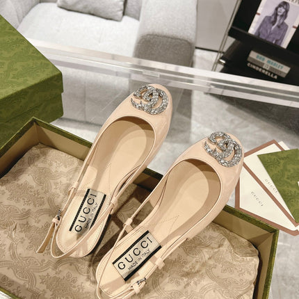METALIC SLINGBACK FLATS IN TAN BEIGE CALFSKIN