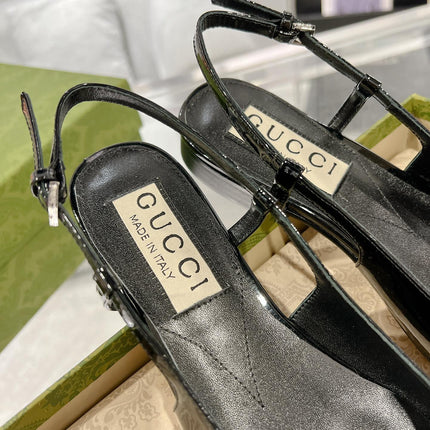 METALIC SLINGBACK FLATS IN BLACK CALFSKIN