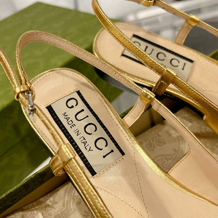 METALIC SLINGBACK FLATS IN GOLD CALFSKIN