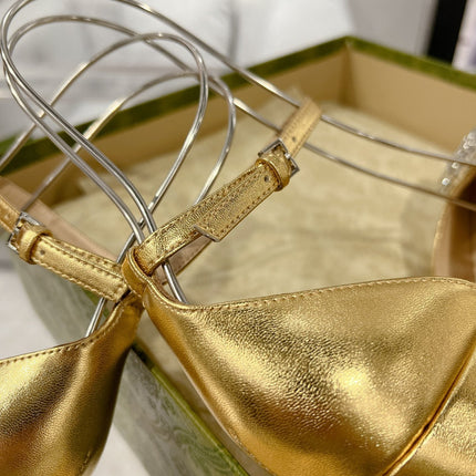 HIGH SANDAL SQUARE HEEL 12 CM IN GOLD CALFSKIN