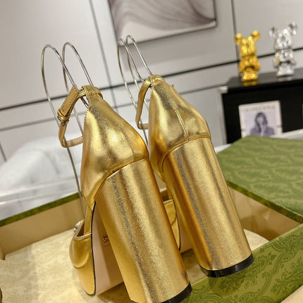 HIGH SANDAL SQUARE HEEL 12 CM IN GOLD CALFSKIN