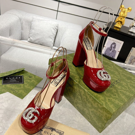 HIGH SANDAL SQUARE HEEL 12 CM IN CHERRY RED CALFSKIN