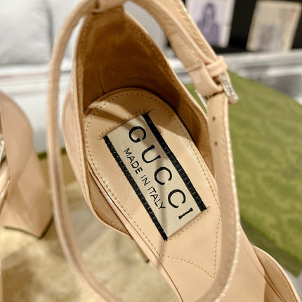 HIGH SANDAL SQUARE HEEL 12 CM IN TAN BEIGA CALFSKIN