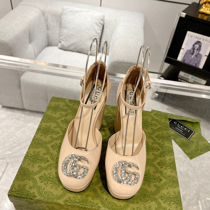 HIGH SANDAL SQUARE HEEL 12 CM IN TAN BEIGA CALFSKIN