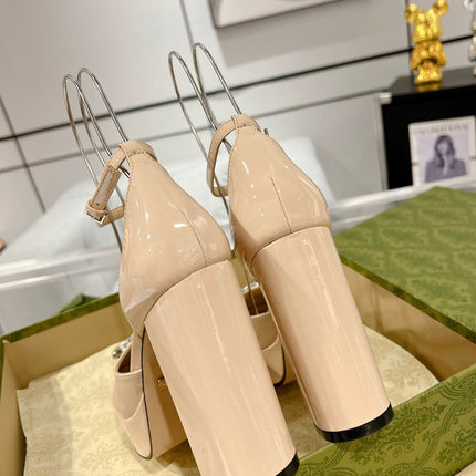 HIGH SANDAL SQUARE HEEL 12 CM IN TAN BEIGA CALFSKIN