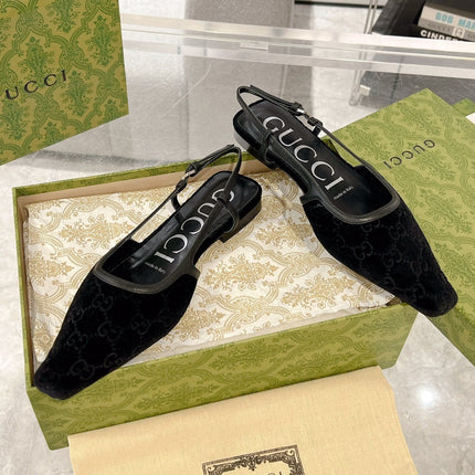 SLINGBACK FLATS IN BLACK VELVET