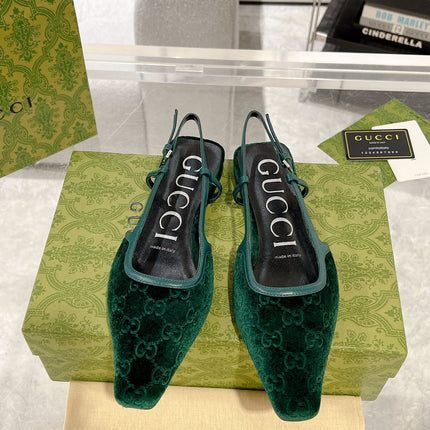 SLINGBACK FLATS IN GREEN FOREST VELVET