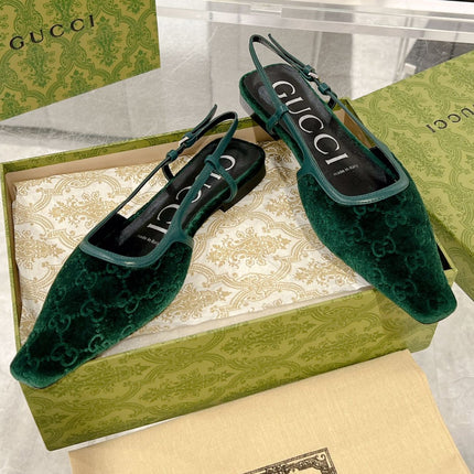 SLINGBACK FLATS IN GREEN FOREST VELVET