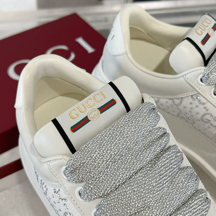 GG SCREENER SNEAKER WITH CRYSTALS IN IVORY BEIGE MIX RHINO GRAY CALFSKIN