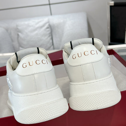GG SCREENER SNEAKER WITH CRYSTALS IN IVORY BEIGE MIX RHINO GRAY CALFSKIN