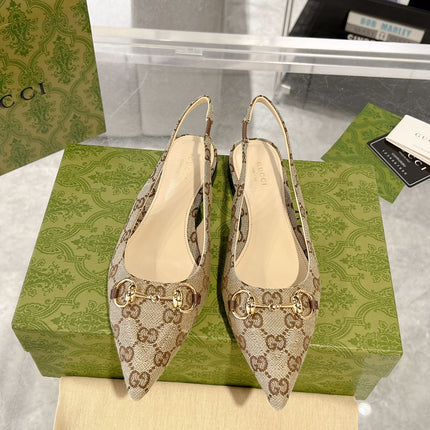 GG HORSEBIT SLINGBACK BALLET FLAT TAN BEIGE CANVAS