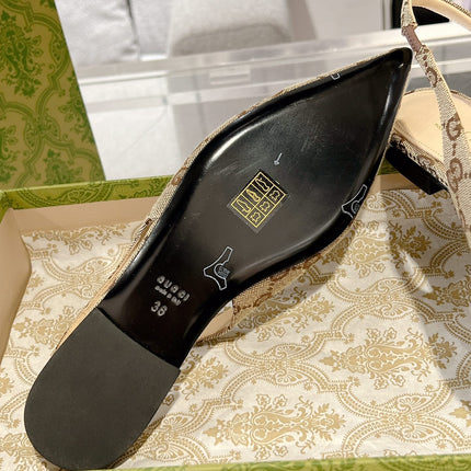 GG HORSEBIT SLINGBACK BALLET FLAT TAN BEIGE CANVAS