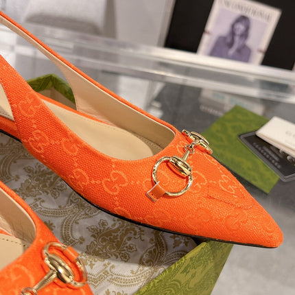 GG HORSEBIT SLINGBACK BALLET FLAT ORANGE CANVAS