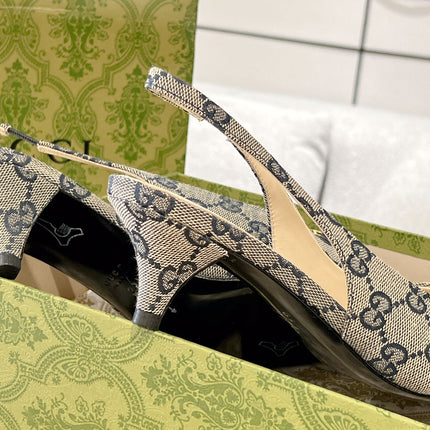 GG MID-HEELED SLINGBACK 4.5 CM IN PALE GRAY CANVAS
