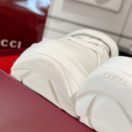 GG WAVE SNEAKER IN RICE WHITE CALFSKIN WITH HANDWRITTEN LOGO