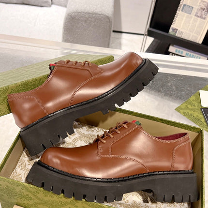 GG LACE-UP LOAFER WITH WEB IN CARAMEL BROWN SHINY LEATHER