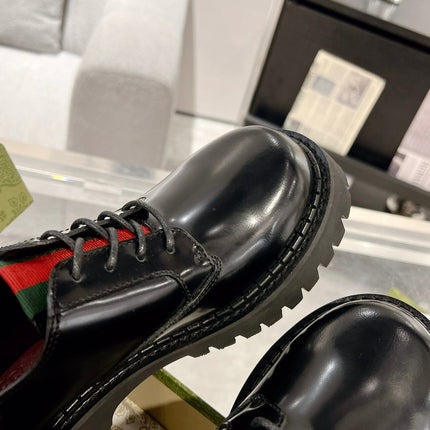 GG LACE-UP LOAFER WITH WEB IN BLACK SHINY LEATHER