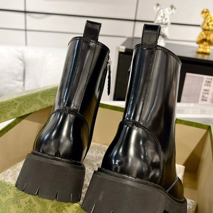 GG WEB ANKLE BOOTS IN BLACK CALFSKIN