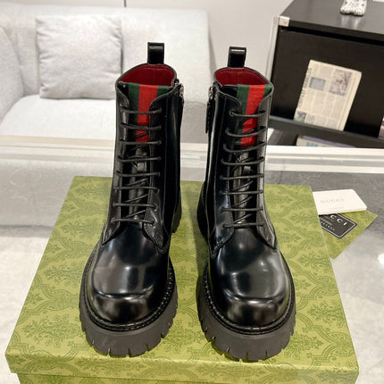 GG WEB ANKLE BOOTS IN BLACK CALFSKIN