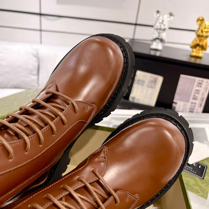 GG WEB ANKLE BOOTS IN CINNAMON BROWN CALFSKIN