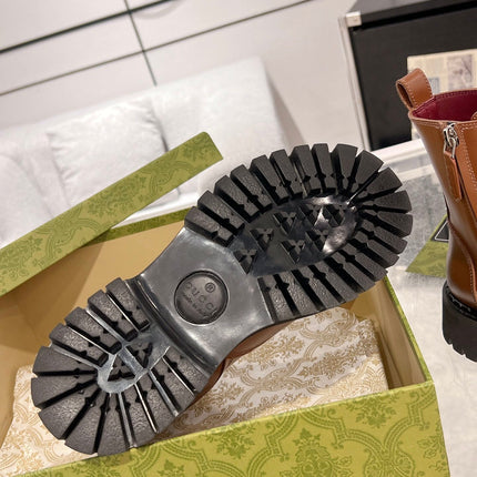 GG WEB ANKLE BOOTS IN CINNAMON BROWN CALFSKIN