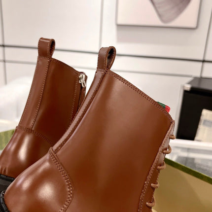 GG WEB ANKLE BOOTS IN CINNAMON BROWN CALFSKIN