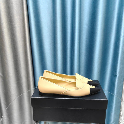 BALLET FLAT DARK CREAM MIX BLACK SHEEPSKIN POINTED TOE